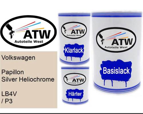 Volkswagen, Papillon Silver Heliochrome, LB4V / P3: 500ml Lackdose + 500ml Klarlack + 250ml Härter - Set, von ATW Autoteile West.